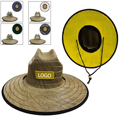 Custom Straw Lifeguard Hat With Woven Label