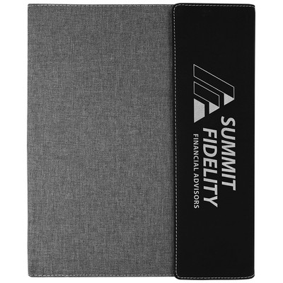 9½" x 12" Black/Silver Leatherette & Gray Canvas Portfolio